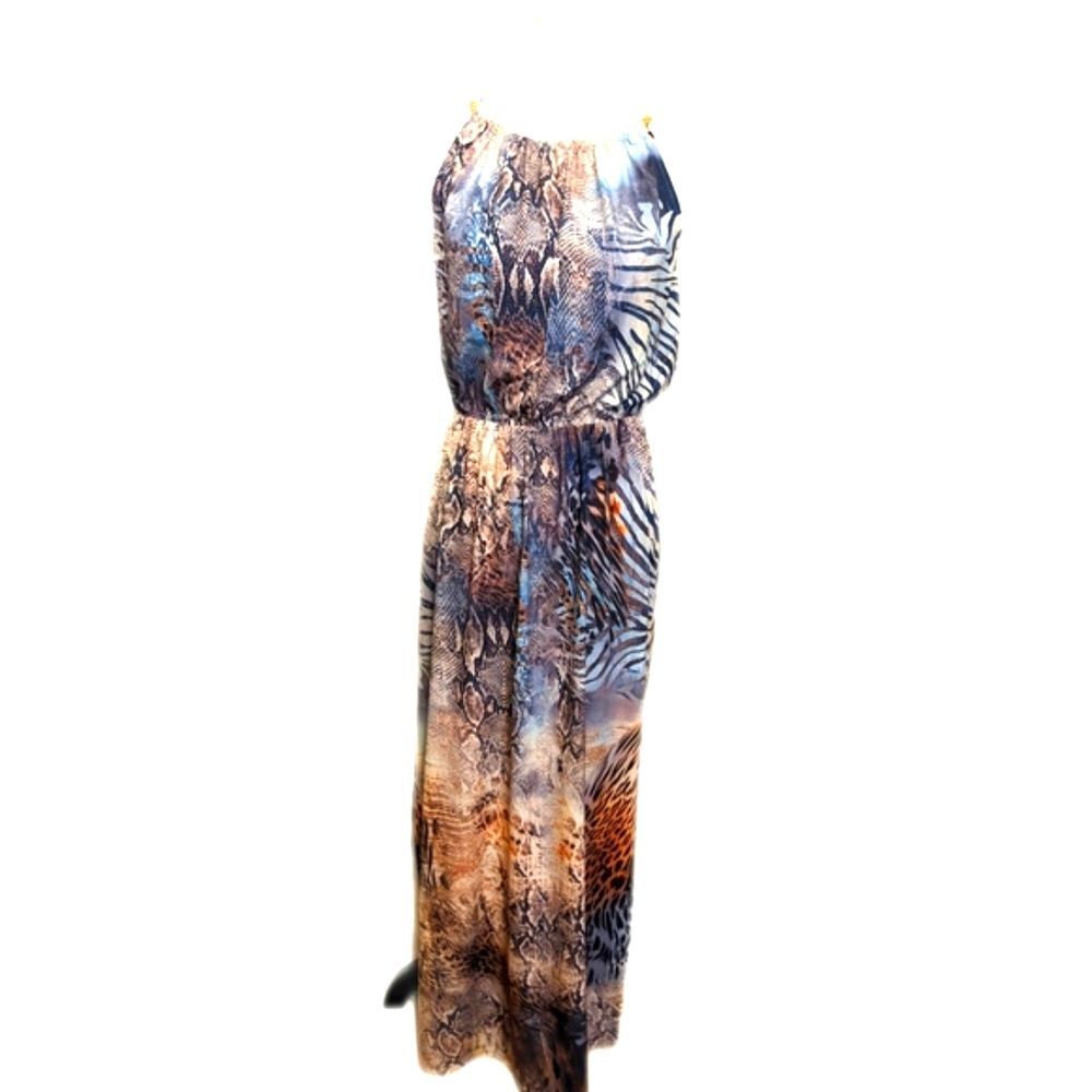 VENUS animal print sleeveless maxi dress, gold chain straps, size M
